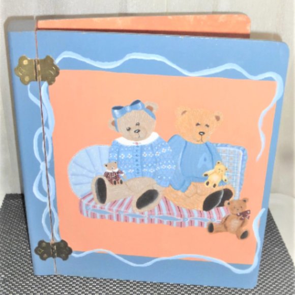 Wood Binder 13" Handmade & Painted 3 RING BINDER Teddy Bear Vintage Teddy Bear V - Picture 1 of 6